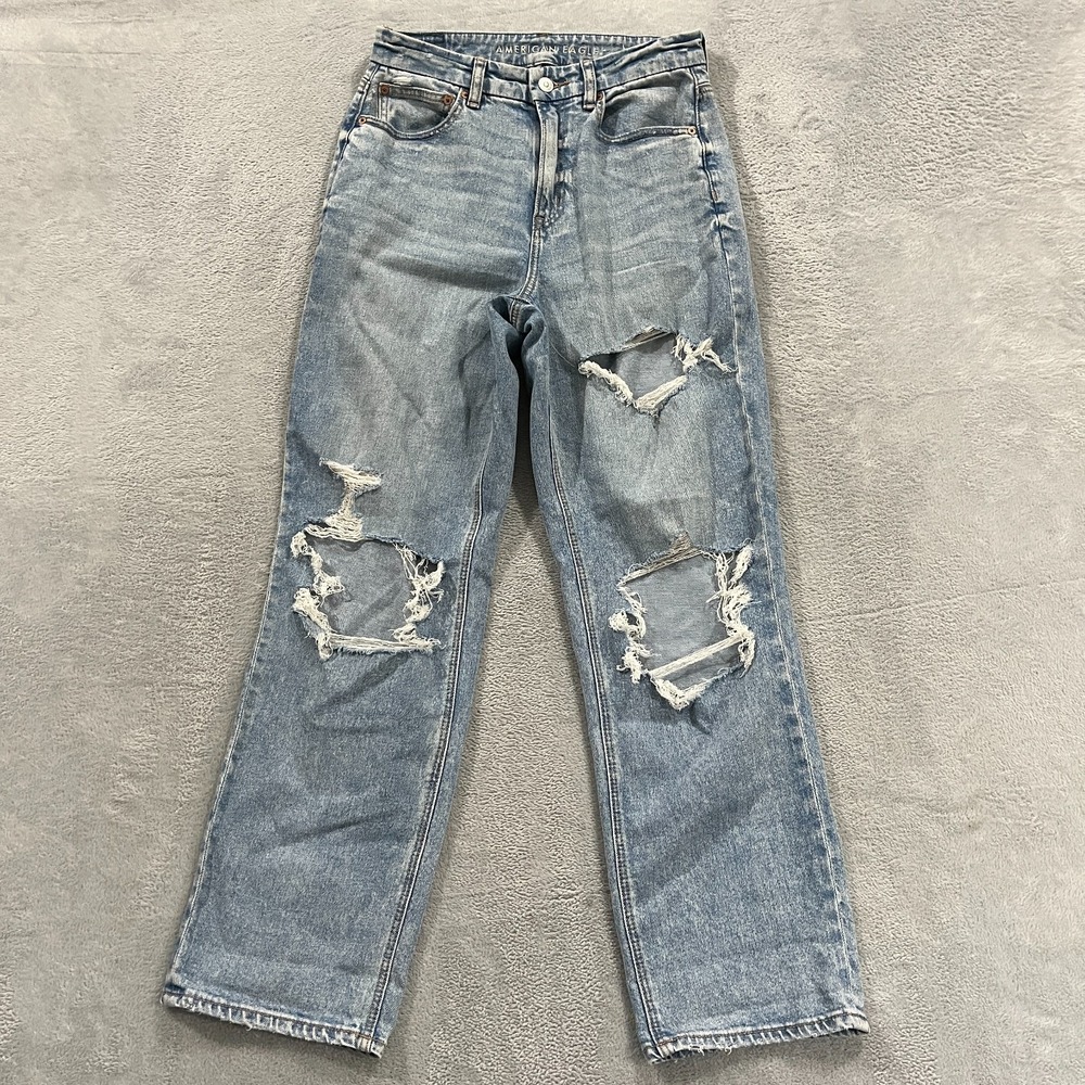 American Eagle Curvy 90's Straight Women's Jeans 6 Distressed High Rise‎ Stretch